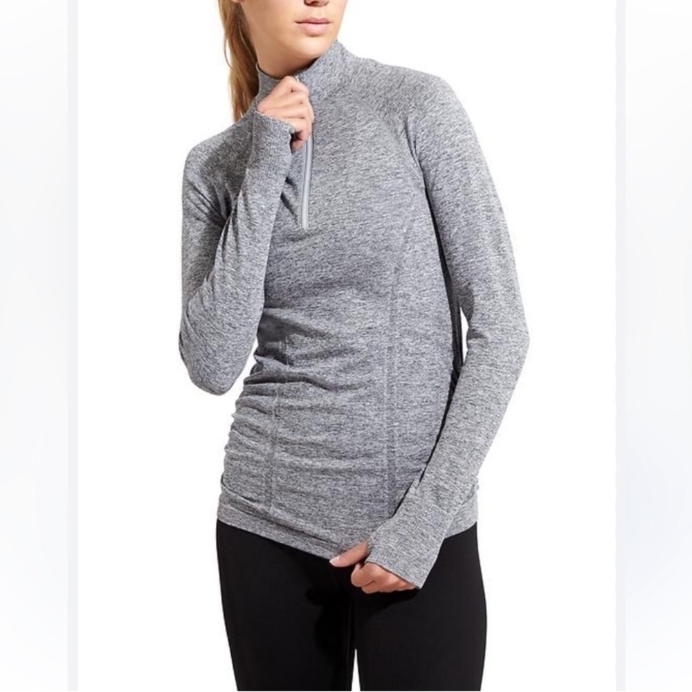 Athleta Gray Fastest Track 1/4 Zip Up Long Thumb Hole Sleeve High Neck Top L